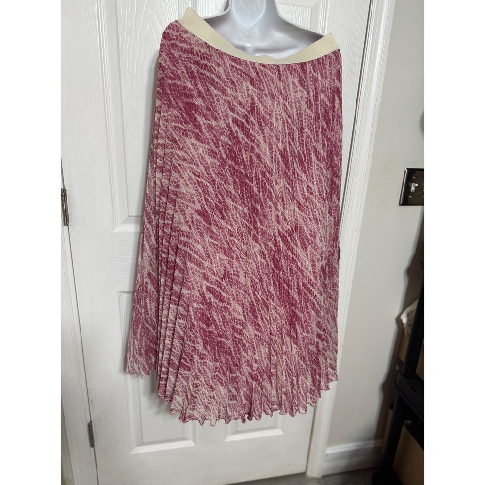 Blue Sol Pink Abstract Pleated Midi Skirt Metallic Gold Threading Size 1 Lined